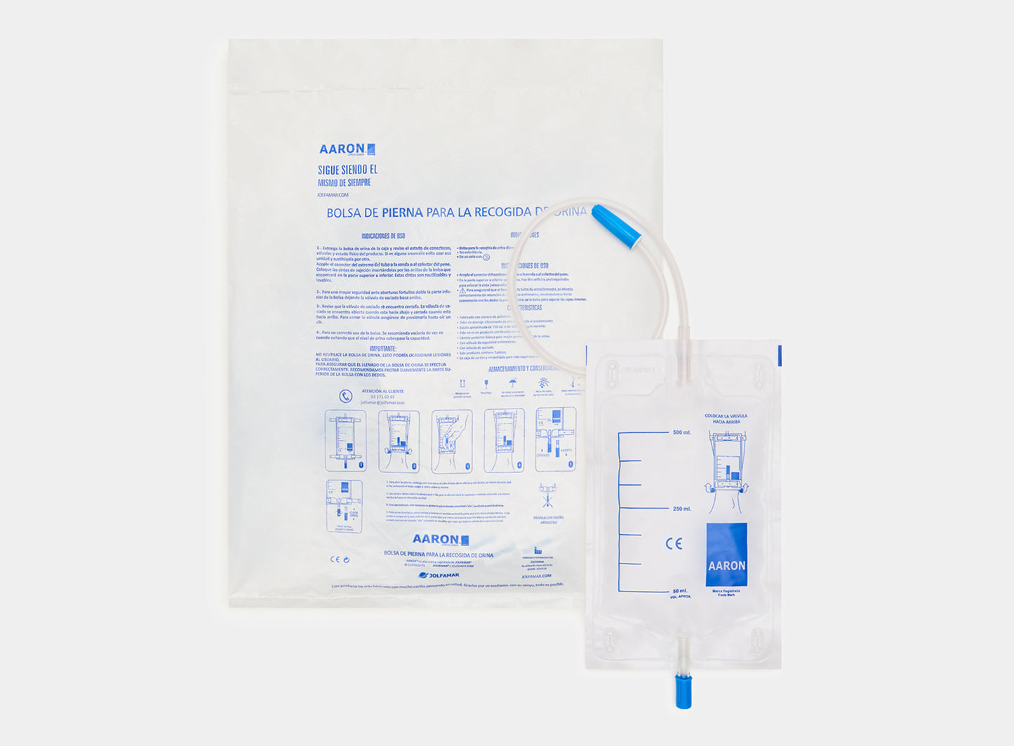 Bolsa de orina AARON® 500 ml para pierna con VAR y válvula de salida 30 unidades. - AARON