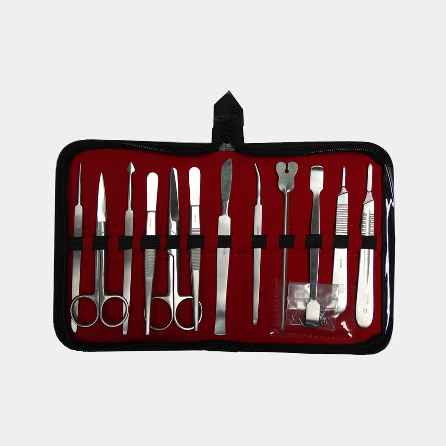 Estuche de disección completo AARON® de 12 piezas. Fabricado en acero inoxidable