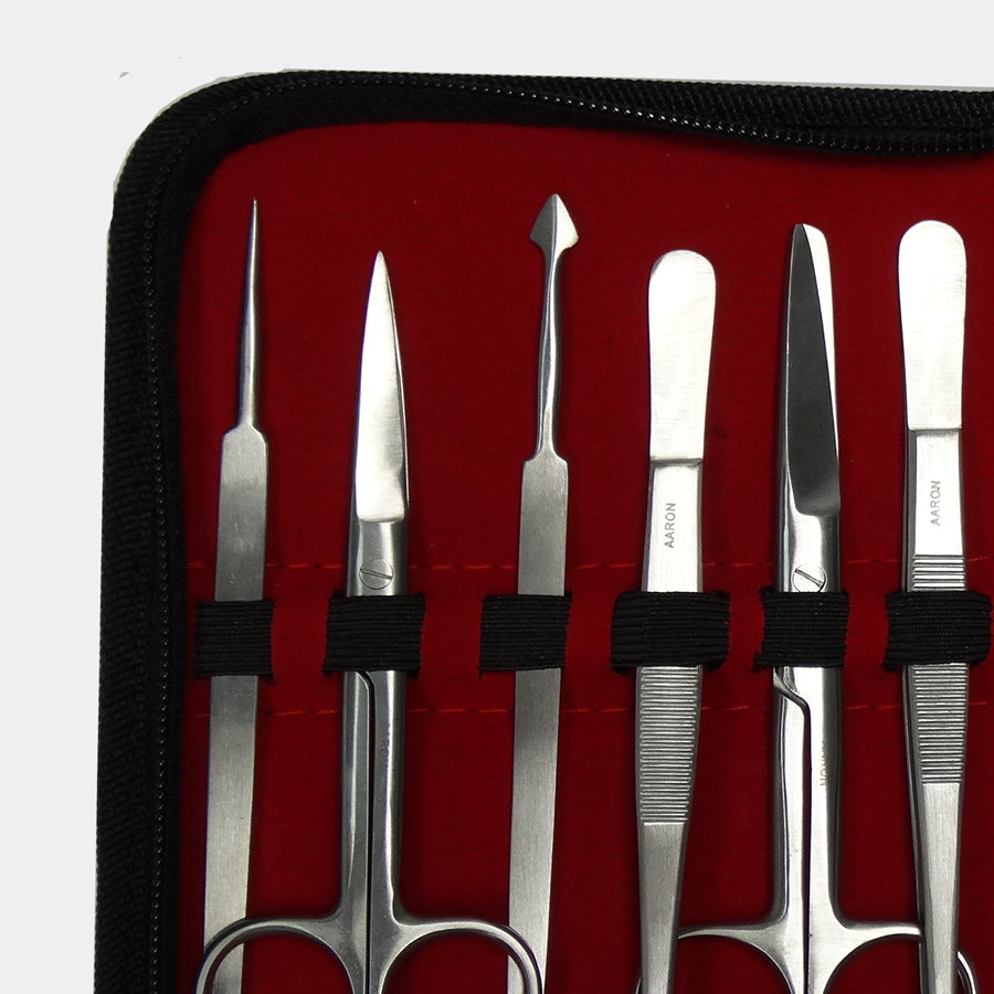 Estuche de disección completo AARON® de 12 piezas. Fabricado en acero inoxidable