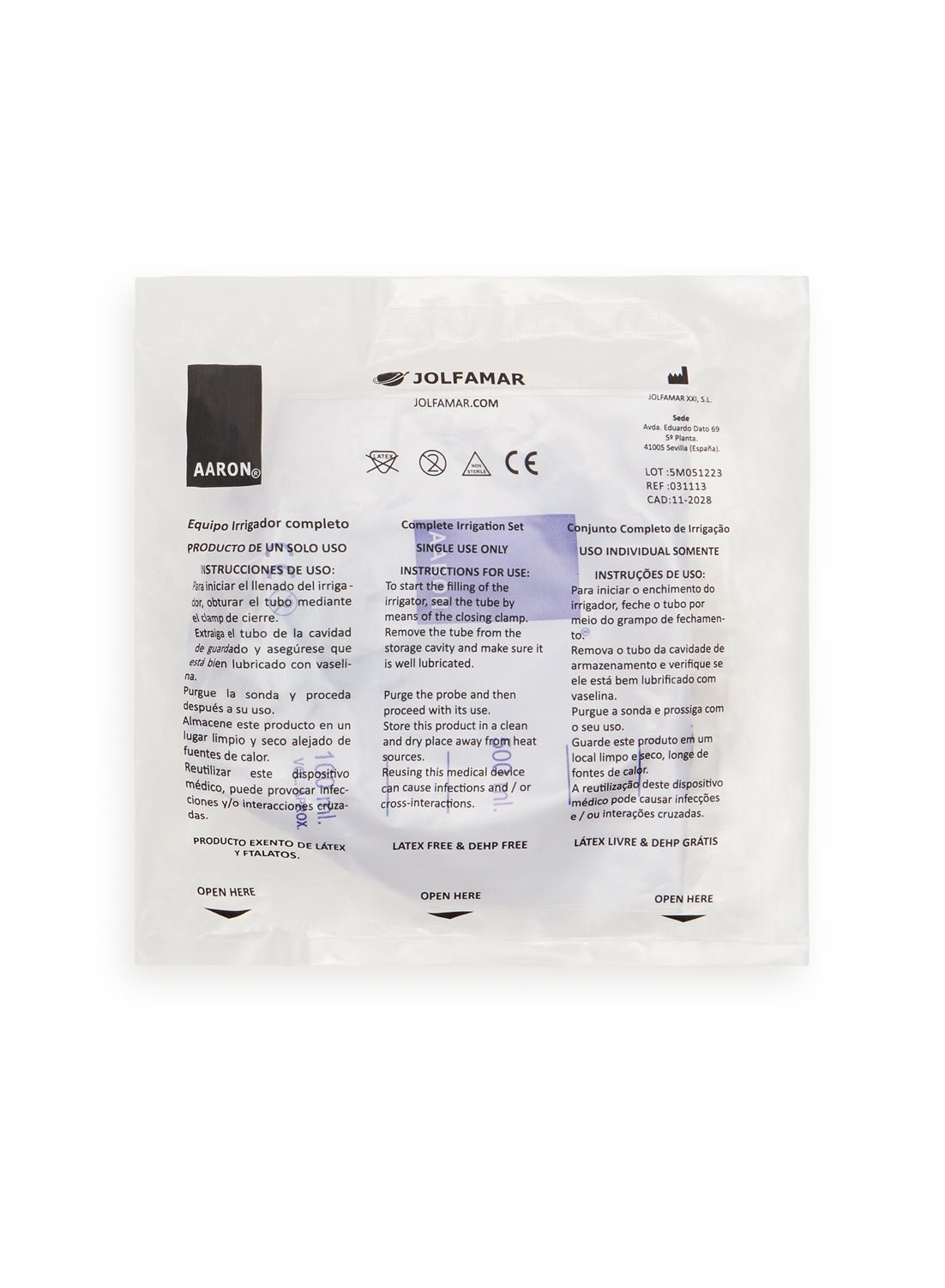 Bolsa de enema AARON® para el hogar, 1500ml. Kit de Enema para aliviar el estreñimiento. 1U. Envasada individualmente y Esterilizada. - AARON