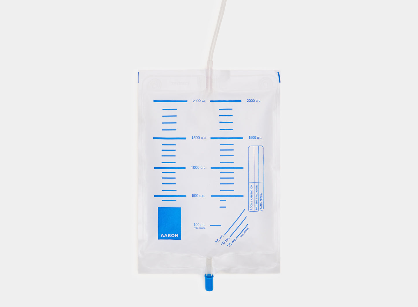 Bolsa de orina AARON® 2 litros con VAR, ASA y válvula de salida 30 unidades. Tubo 120 cm - AARON