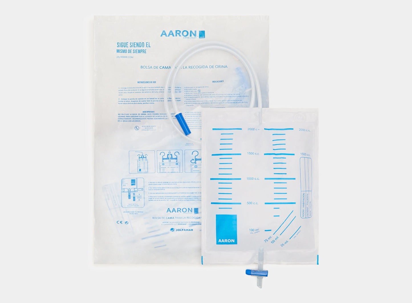 Bolsa de orina AARON® 2 litros con VAR, ASA y válvula de salida en GRIFO 30 unidades. - AARON