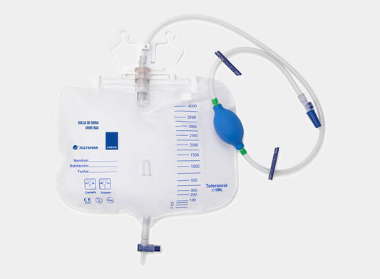 Bolsa de orina AARON® 2000 ml estéril con Pera y válvula de salida 5 unidades.