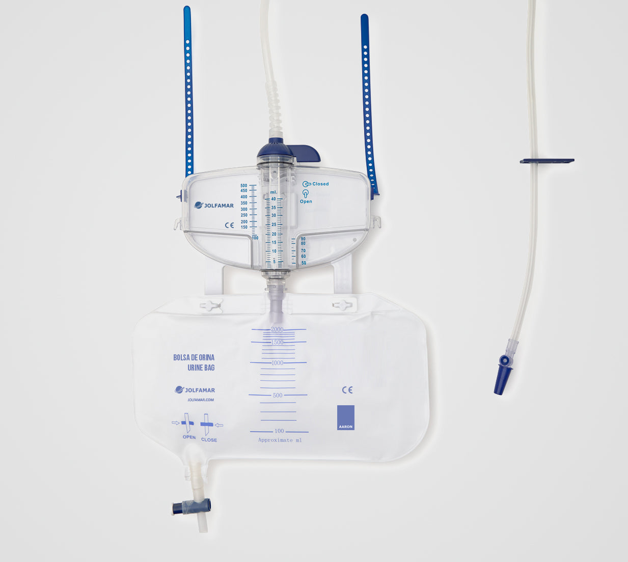 Bolsa de orina AARON® 2000 ml estéril con Urinómetrode 500ml y válvula de salida. 5 unidades.